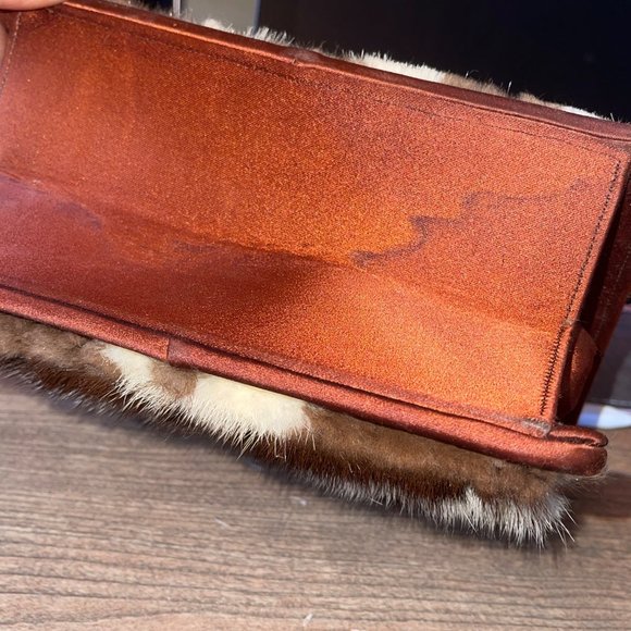 Vtg NETTIE ROSENSTEIN Mink Fur Silk Animal Print Handbag Purse 1950s - Picture 10 of 10